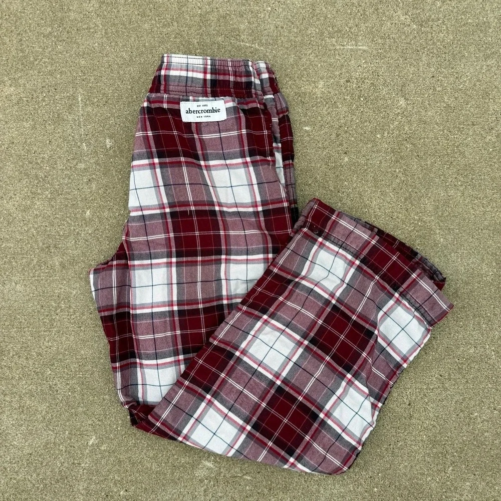 Abercrombie Plaid Pajama Pants Modern Boys Size Medium‎ Red White Blue Sleepwear